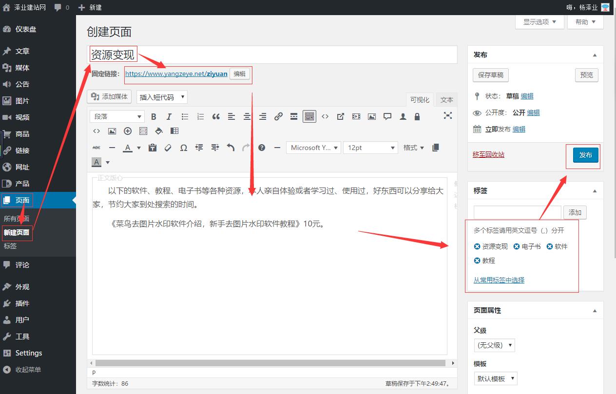 杨泽业:wordpress博客添加文章分类和导航菜单图文教程